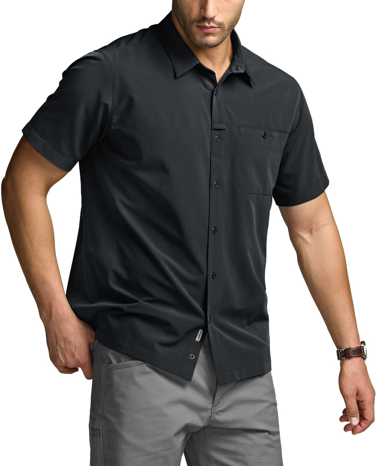 CQR Men's Short Sleeve Tactical Shirts, UPF 50+ Ripstop Military Work Shirts, Breathable Button Down Outdoor Hiking Shirt