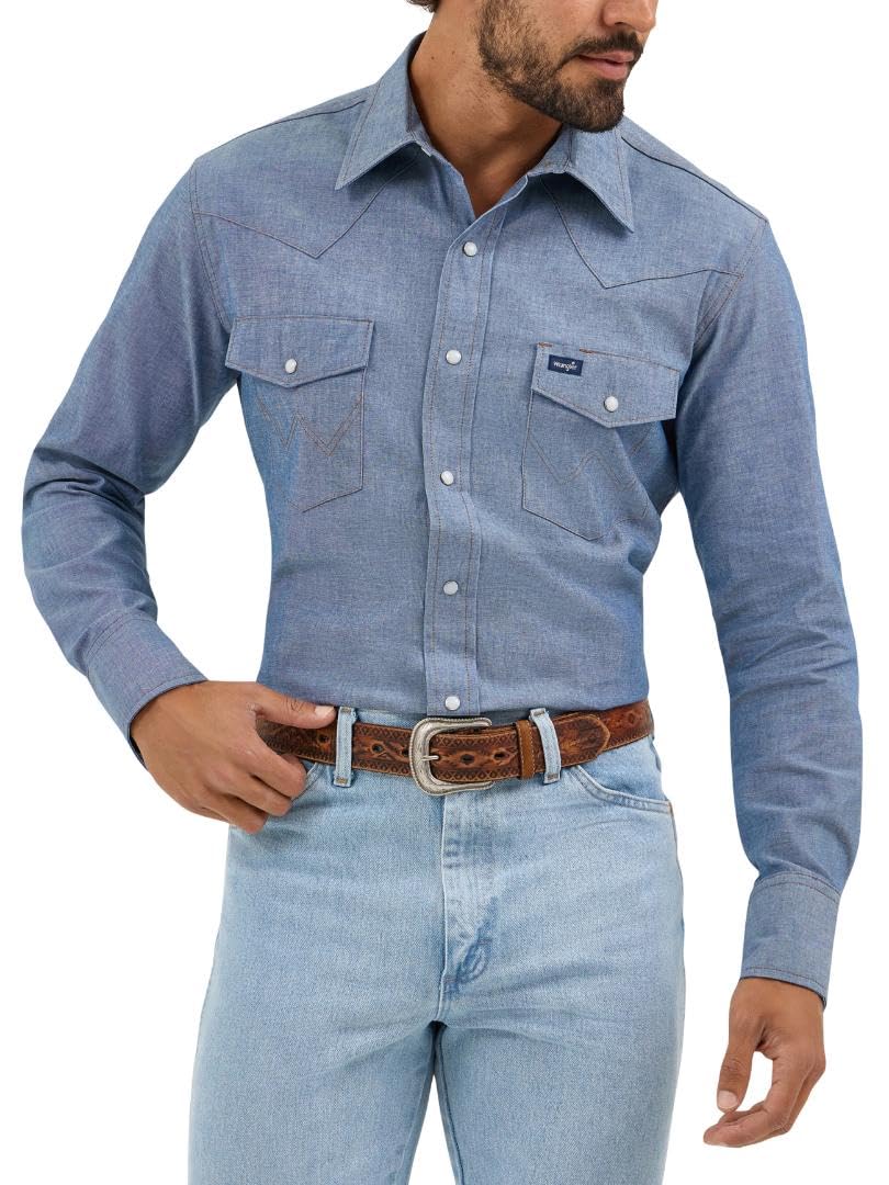 Wrangler Men's Cowboy Cut Firm Finish Western Long Sleeve Snap Work Shirt