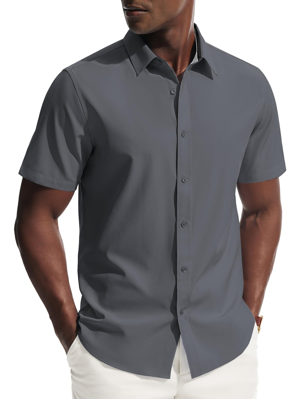 PJ PAUL JONES Mens Short Sleeve Dress Shirts Wrinkle Free Button Down Shirt