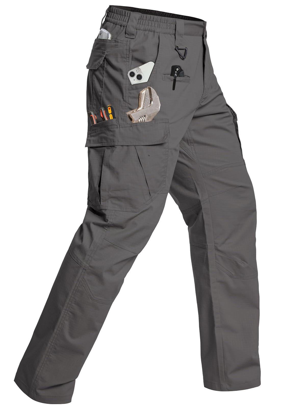 CARWORNIC Men's Stretch Cargo Work Pants Flex Ripstop Water Resistant Utility Tactical Hiking Pants with 12 Pockets