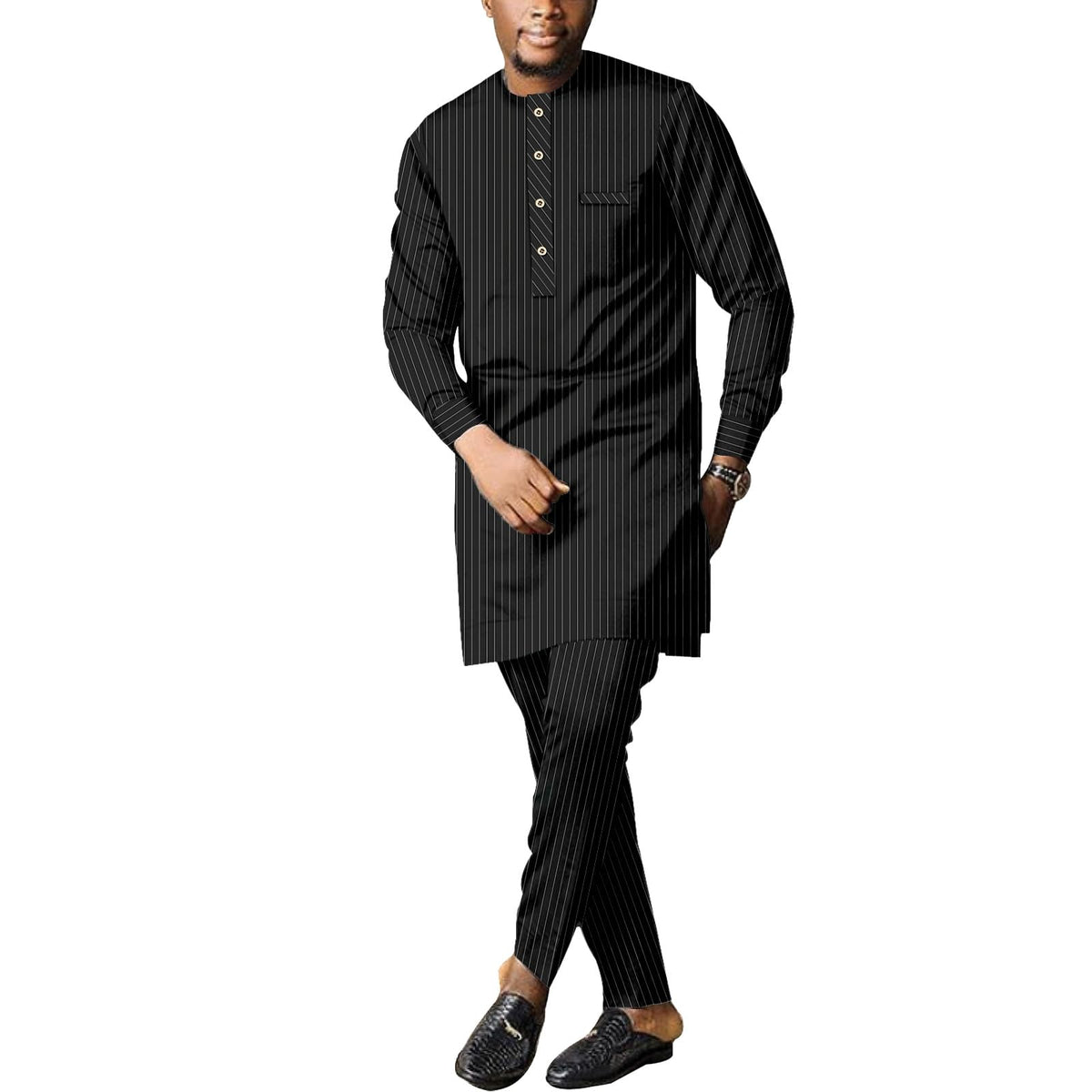 SEA&ALP Men Formal African 2-Piece Dashiki Suit, Long Sleeve Attire