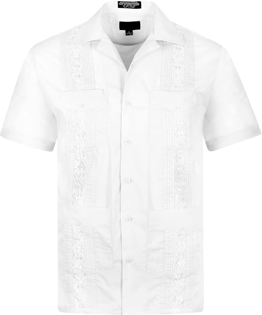Cuban Guayabera Short Sleeve Shirt, Wedding Cigar Beach Bartender Casual