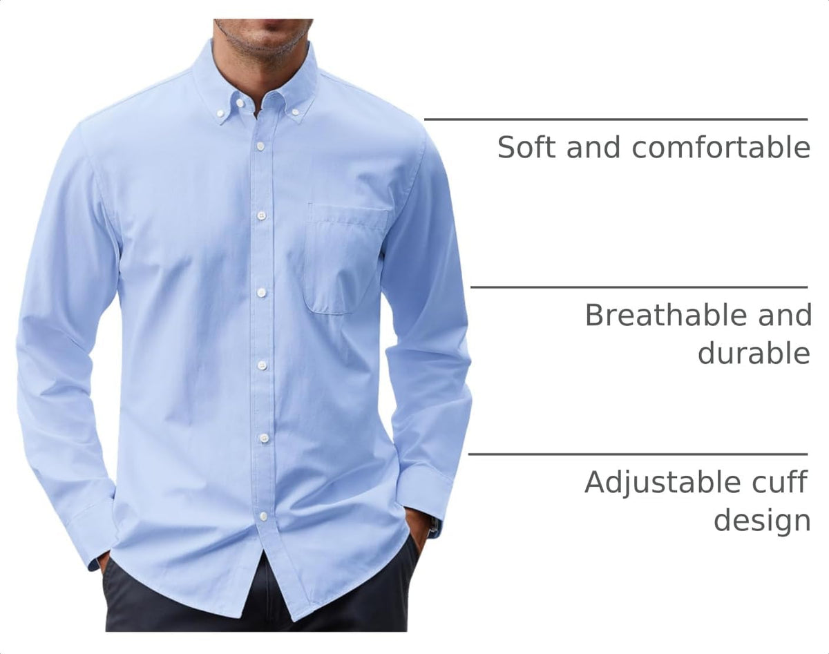 J.VER Men's Oxford Shirt Solid Casual Button Down Collar Shirts Long Sleeve Dress Shirts with Pocket