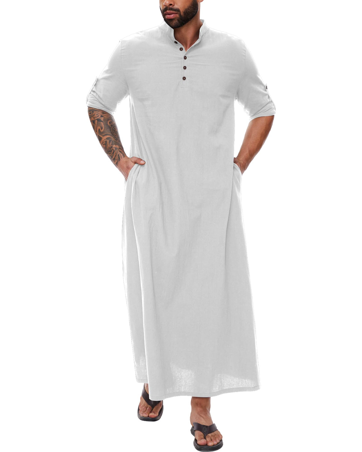YAOHUOLE Kaftan for Men - Button Down Islamic Thobe Arabic Robes