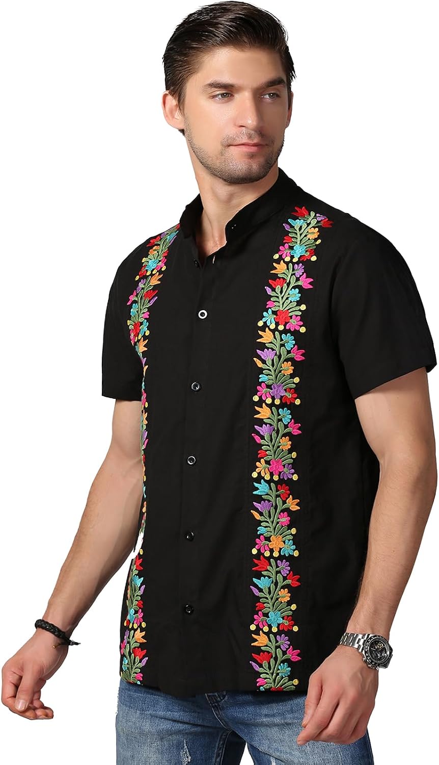 Mexican Shirts for Men Traditional Men's Guayabera Dress Shirts Mens Button Up Band Collar Dress Shirt Fiesta