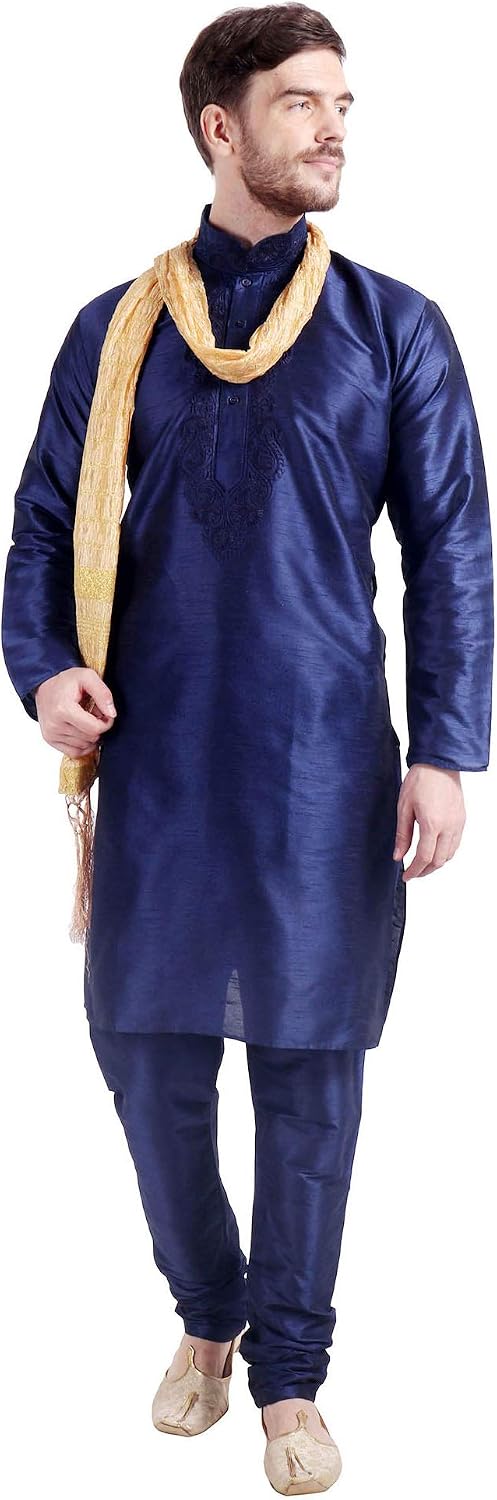 Maple Clothing Men's Art Silk Indian Kurta Set Wedding Wear Clothing