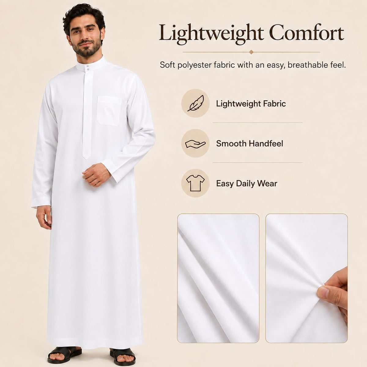 JPXH Mens Muslim Thobe Arab Robe Long Sleeve Islamic Kaftan with Pocket