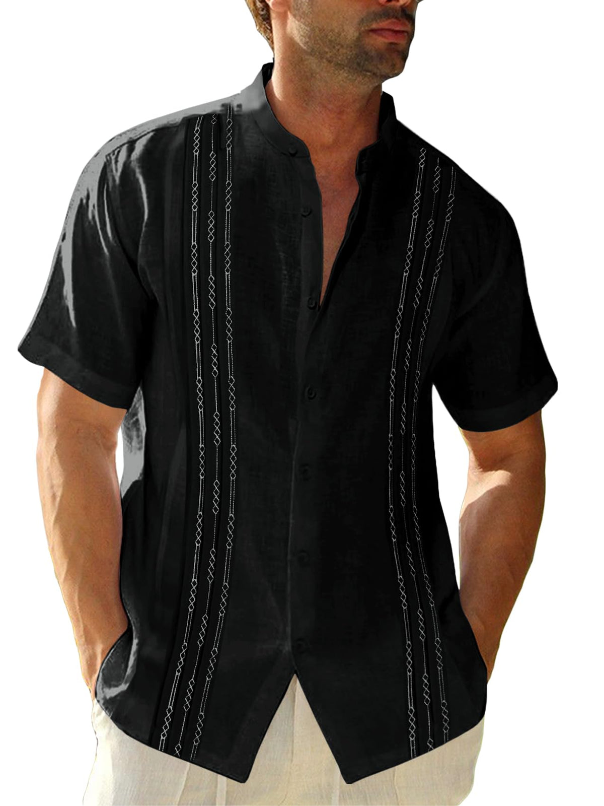 Runcati Mens Short Sleeve Guayabera Shirts Linen Button Down Cuban Shirt