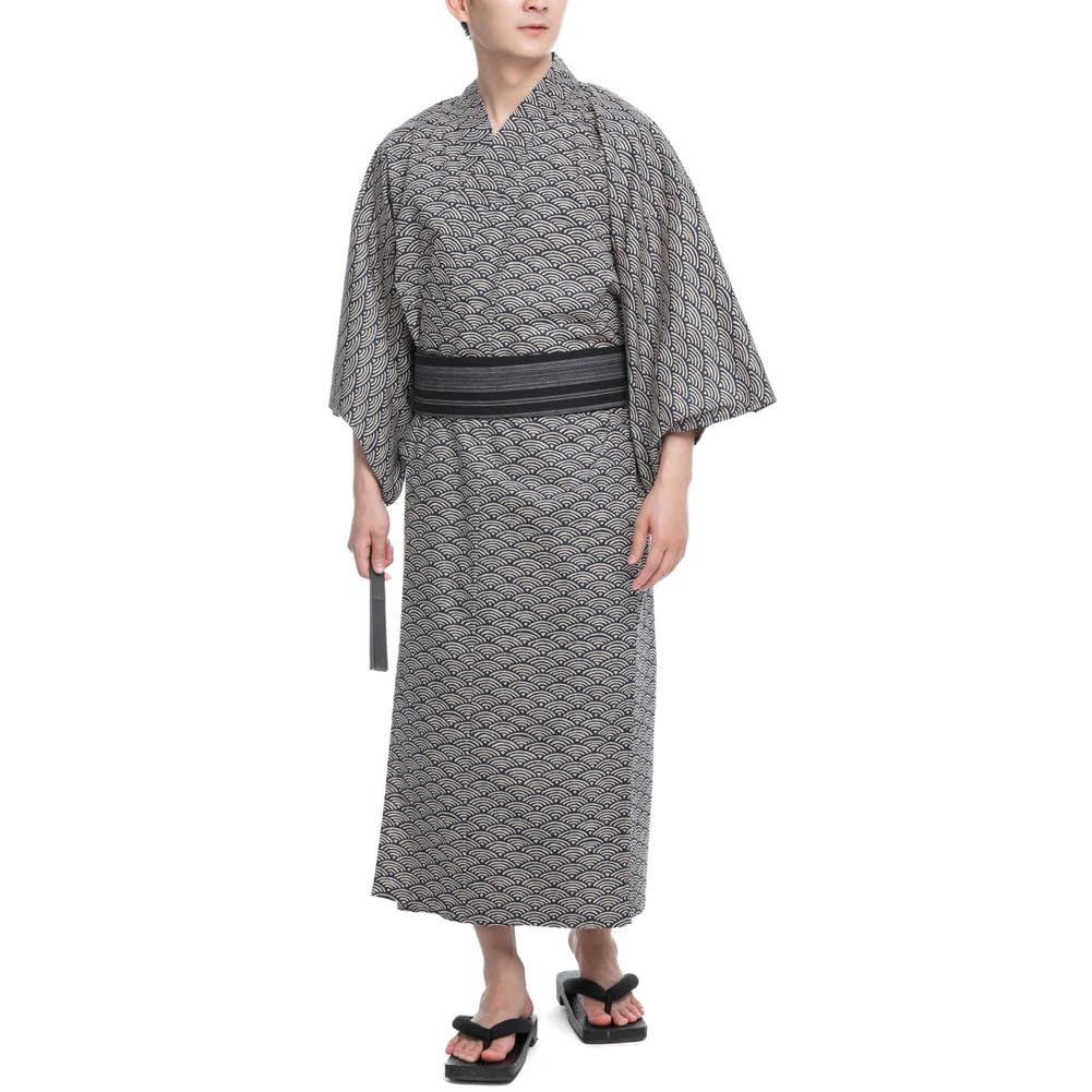 FANCY PUMPKIN Jinbei Men's Japanese Yukata Japanese Kimono Home Robe Pajamas Dressing Gown