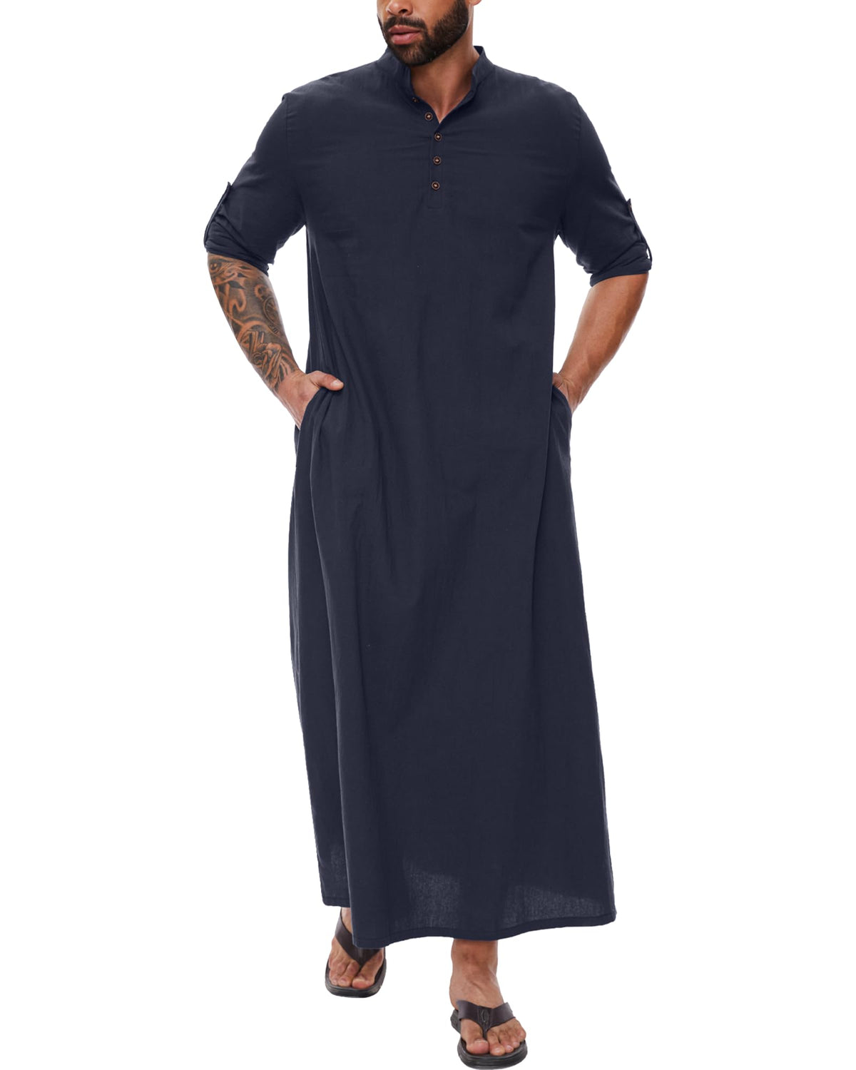 YAOHUOLE Kaftan for Men - Button Down Islamic Thobe Arabic Robes