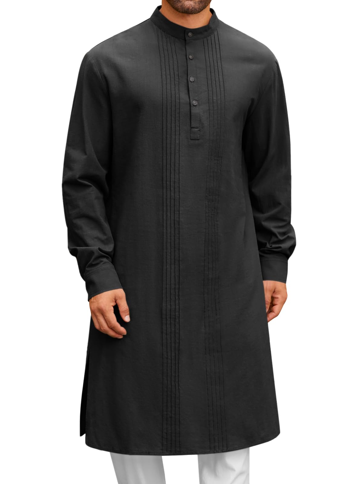 Runcati Mens Kaftan Robe Button Down Long Sleeve Cotton Linen kurta