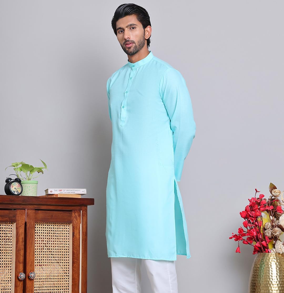 Maple Clothing Solid Cotton Men's Kurta Pajama Set Mandarin Collar Indian Ethnic Wear