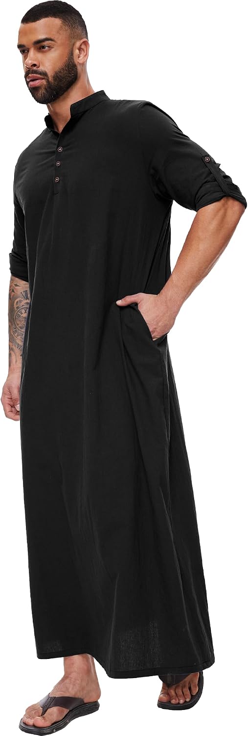 YAOHUOLE Kaftan for Men - Button Down Islamic Thobe Arabic Robes