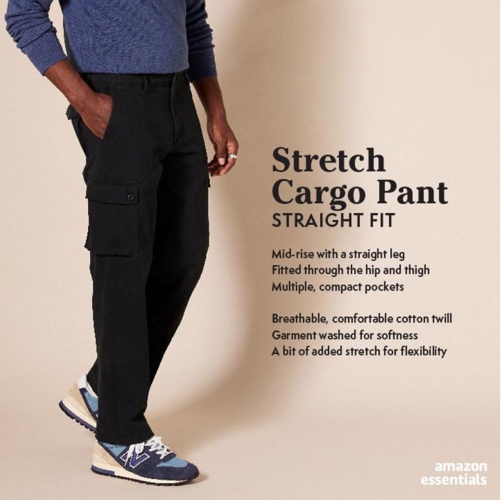 Amazon Essentials Men's Straight-Fit Breathable Stretch Cargo Pants (Available in Big & Tall)