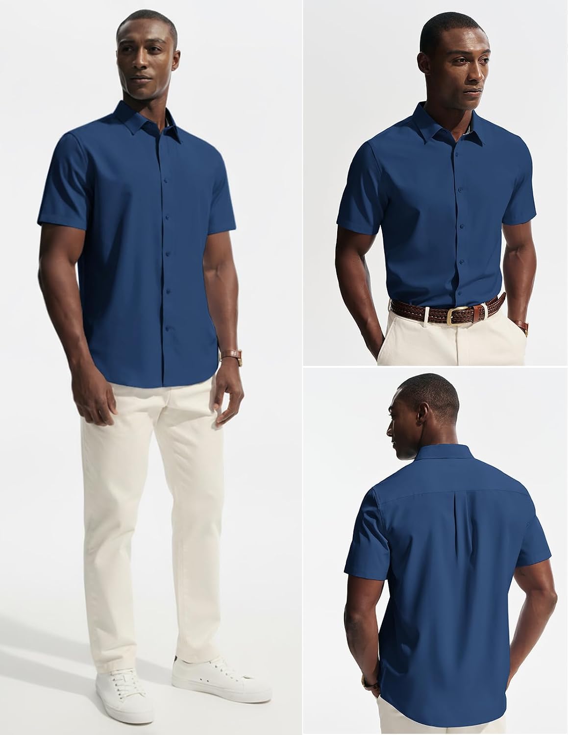 PJ PAUL JONES Mens Short Sleeve Dress Shirts Wrinkle Free Button Down Shirt