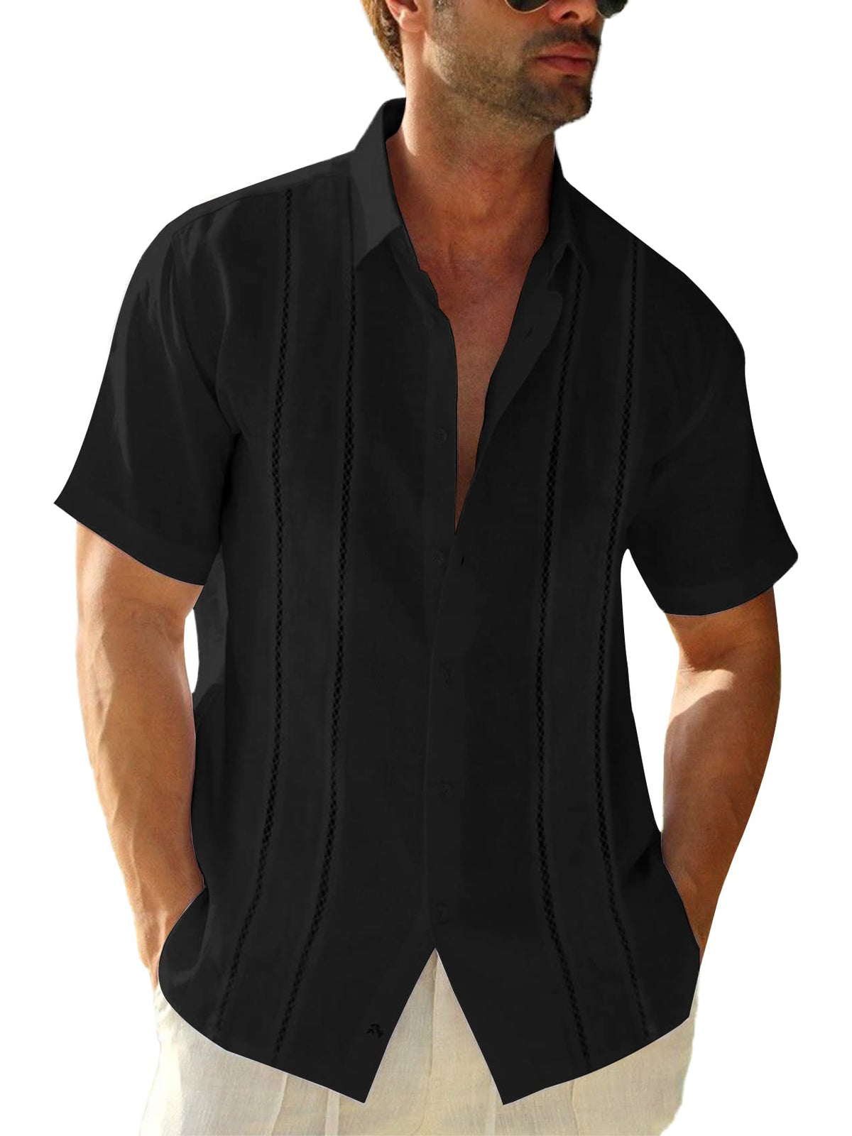Runcati Mens Short Sleeve Guayabera Shirts Linen Button Down Cuban Shirt