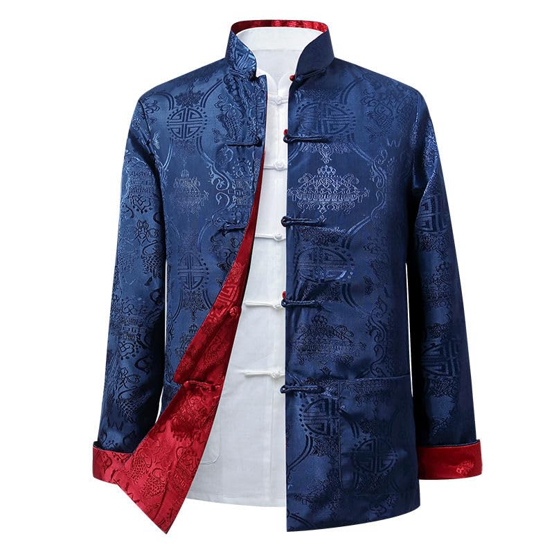 Tang Suit Men Hanfu Chinese Traditional Clothes Long Sleeve Top, Can be Worn on Both Sides,Tang Suit Jacket Men Silk
