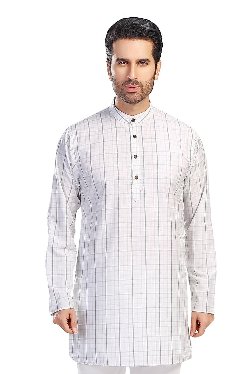 In-Sattva Men's Indian Classic Banded Collar Pure Cotton Long Kurta Tunic