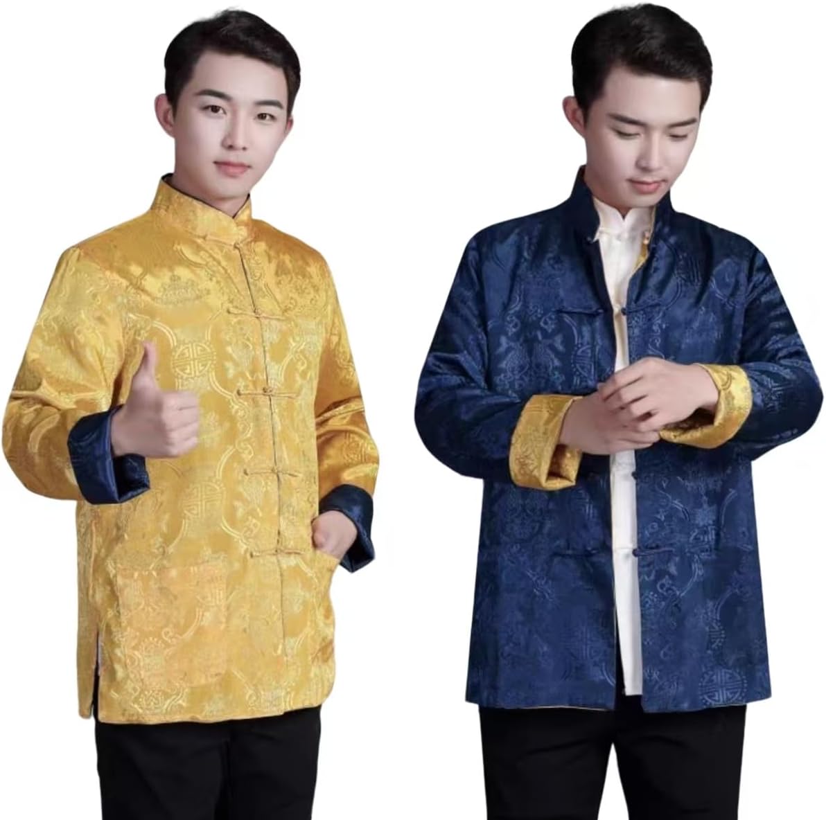 Tang Suit Men Hanfu Chinese Traditional Clothes Long Sleeve Top, Can be Worn on Both Sides,Tang Suit Jacket Men Silk