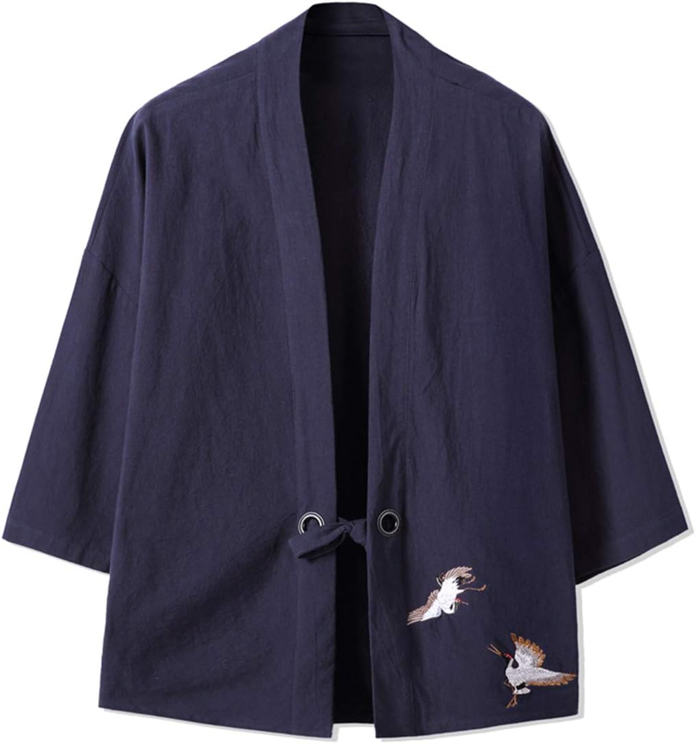 Seidarise Men's Kimono Traditional Japanese Clothing Male Cardigan Noragi Jacket Yukata Coat Haori