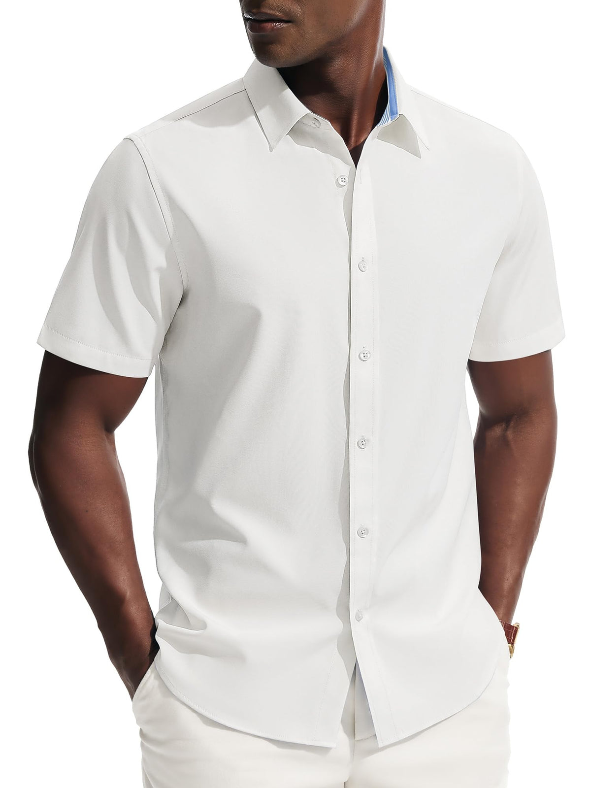 PJ PAUL JONES Mens Short Sleeve Dress Shirts Wrinkle Free Button Down Shirt