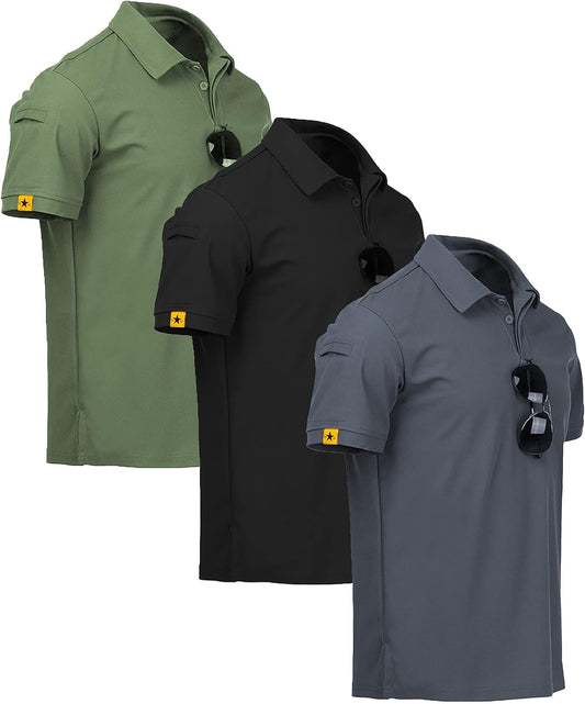 V VALANCH 3/4 Pack Polo Shirts for Men Short Sleeve Golf Tennis Work