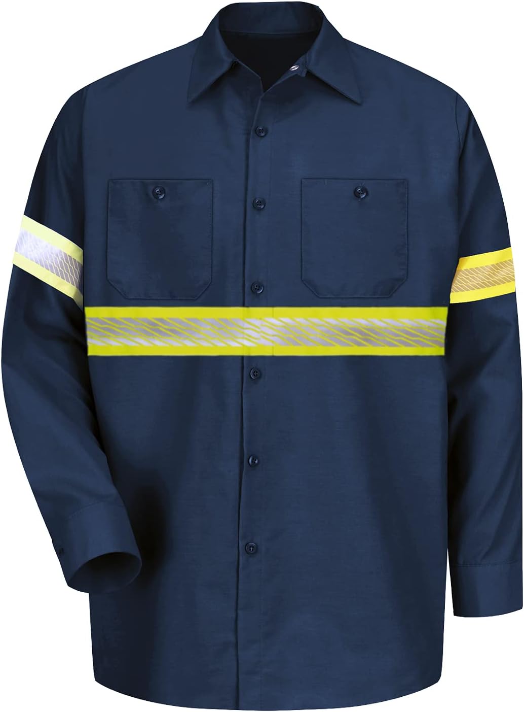 L&M Men's Enhanced Visibility Industrial Work Shirt Reflective Short Long Sleeve HIGH Visibility