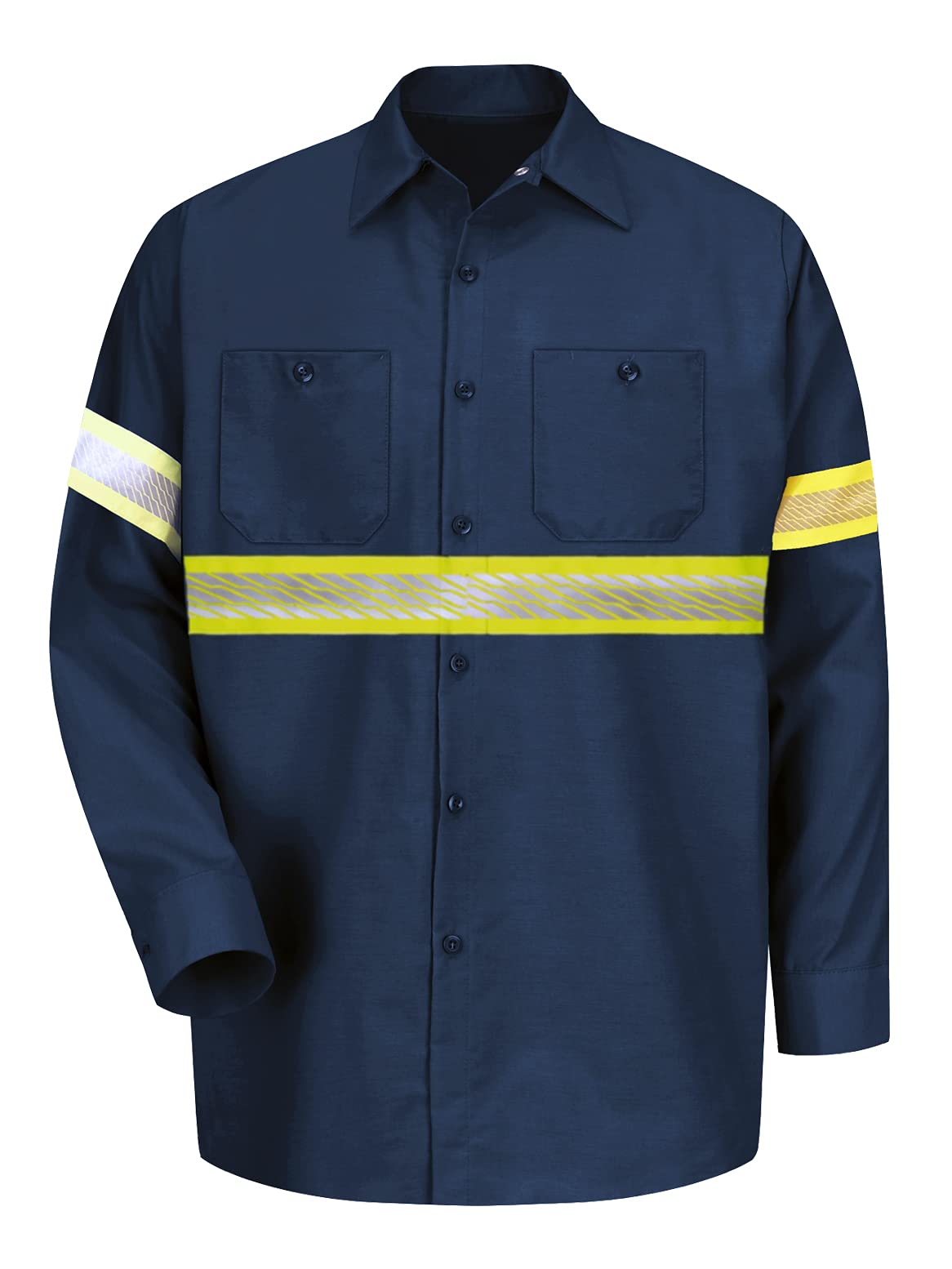 L&M Men's Enhanced Visibility Industrial Work Shirt Reflective Short Long Sleeve HIGH Visibility