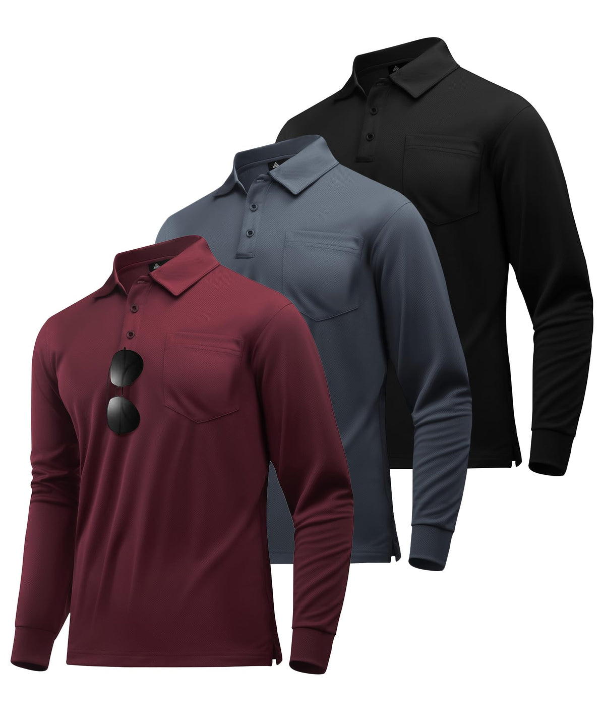 ZITY 3 Pack Long Sleeve Polo Shirts for Men with Pocket Moisture Wicking Outdoor Workwear Office Casual Collared Shirts Fall