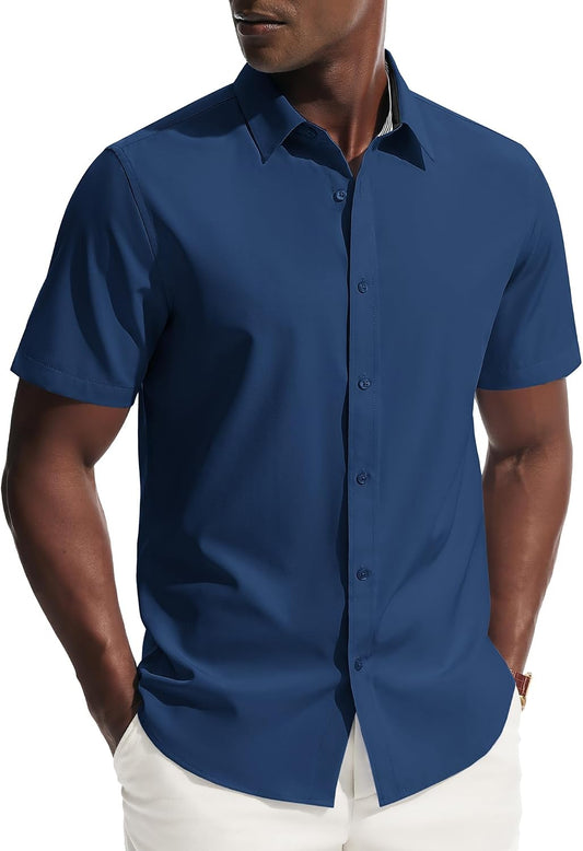 PJ PAUL JONES Mens Short Sleeve Dress Shirts Wrinkle Free Button Down Shirt