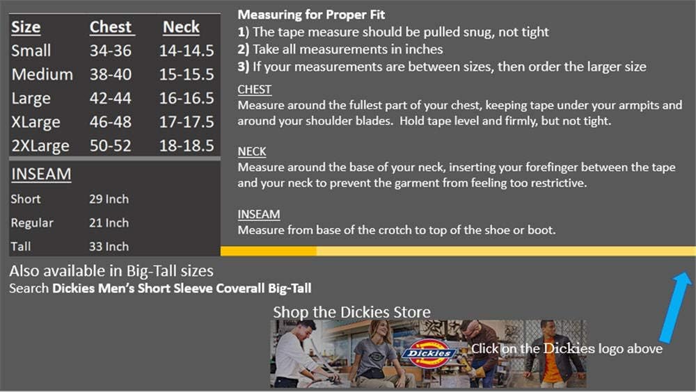 Dickies Men's Short Sleeve Coverall – Zipper Front Work Jumpsuit for Mechanics, Industrial Overall Uniform