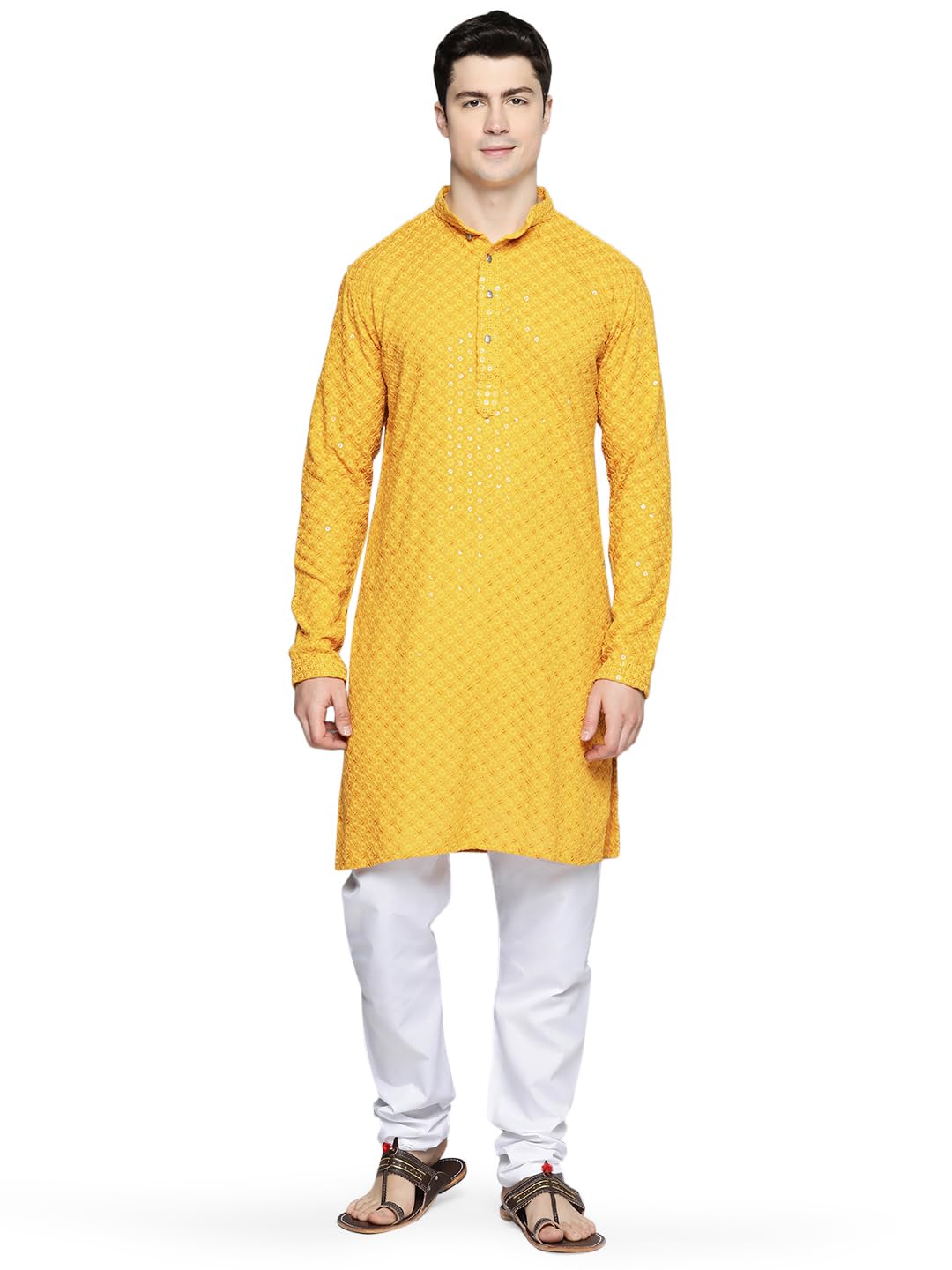Maple Clothing Sequined Indian Cotton Men's Kurta Pajama Chikankari Embroidered Wedding Guest Outfit
