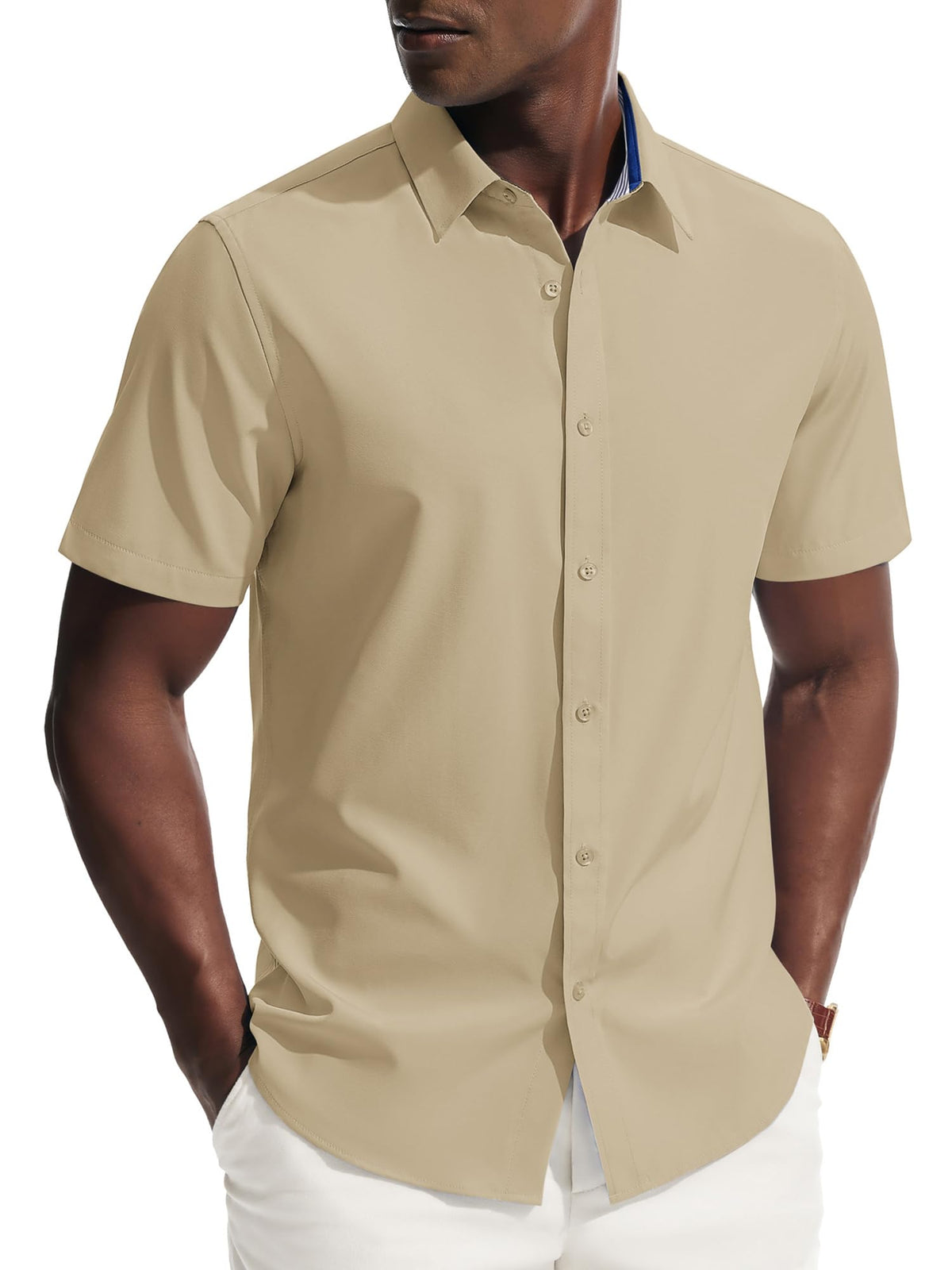 PJ PAUL JONES Mens Short Sleeve Dress Shirts Wrinkle Free Button Down Shirt