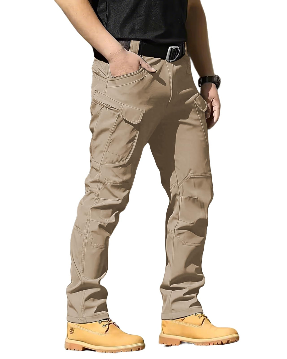Men's Tactical Pants Stretch Waterproof Fabric Durable Cargo Pants for Hiking Casual Work Multi Pockets (No Belt)