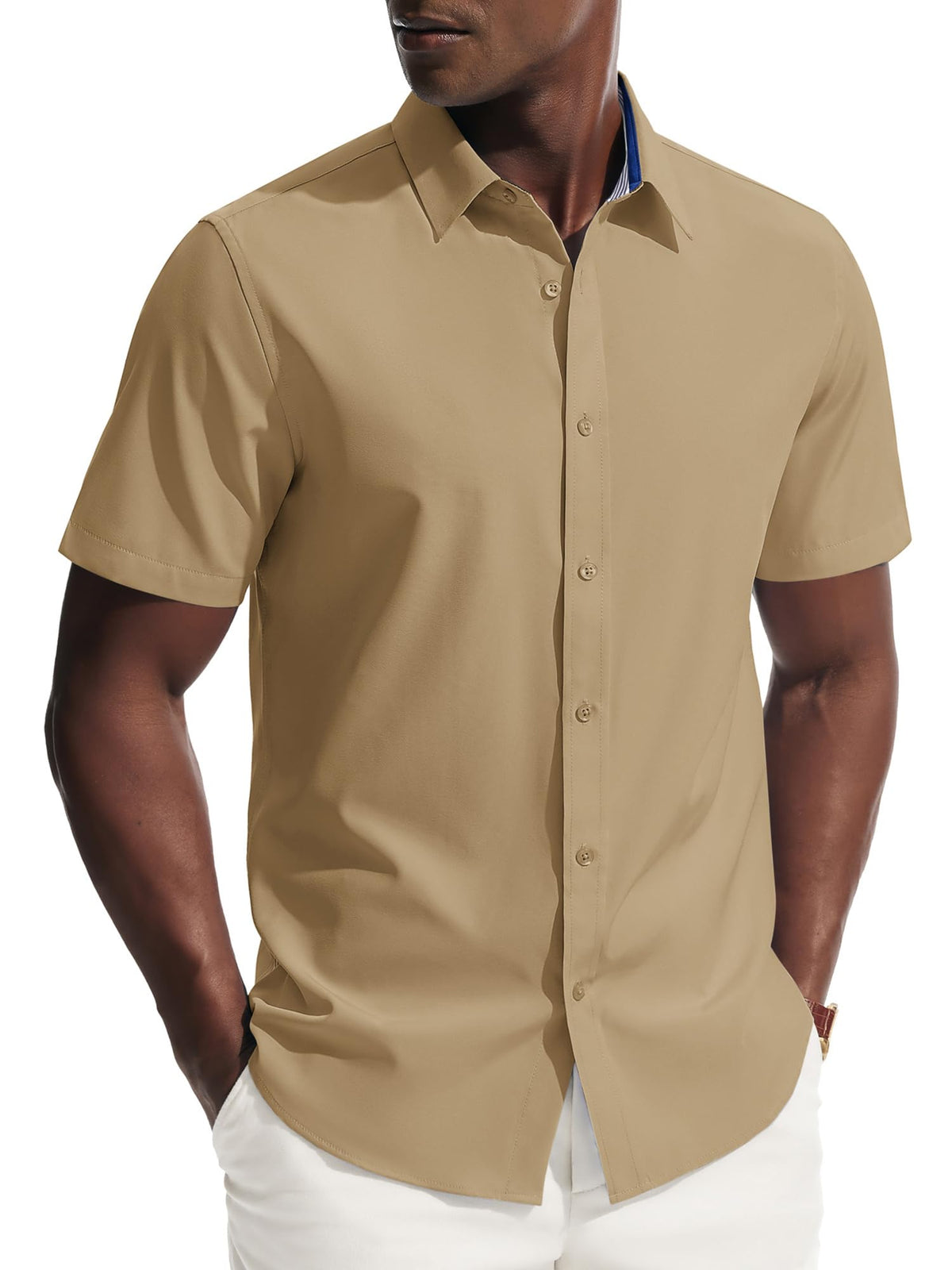 PJ PAUL JONES Mens Short Sleeve Dress Shirts Wrinkle Free Button Down Shirt