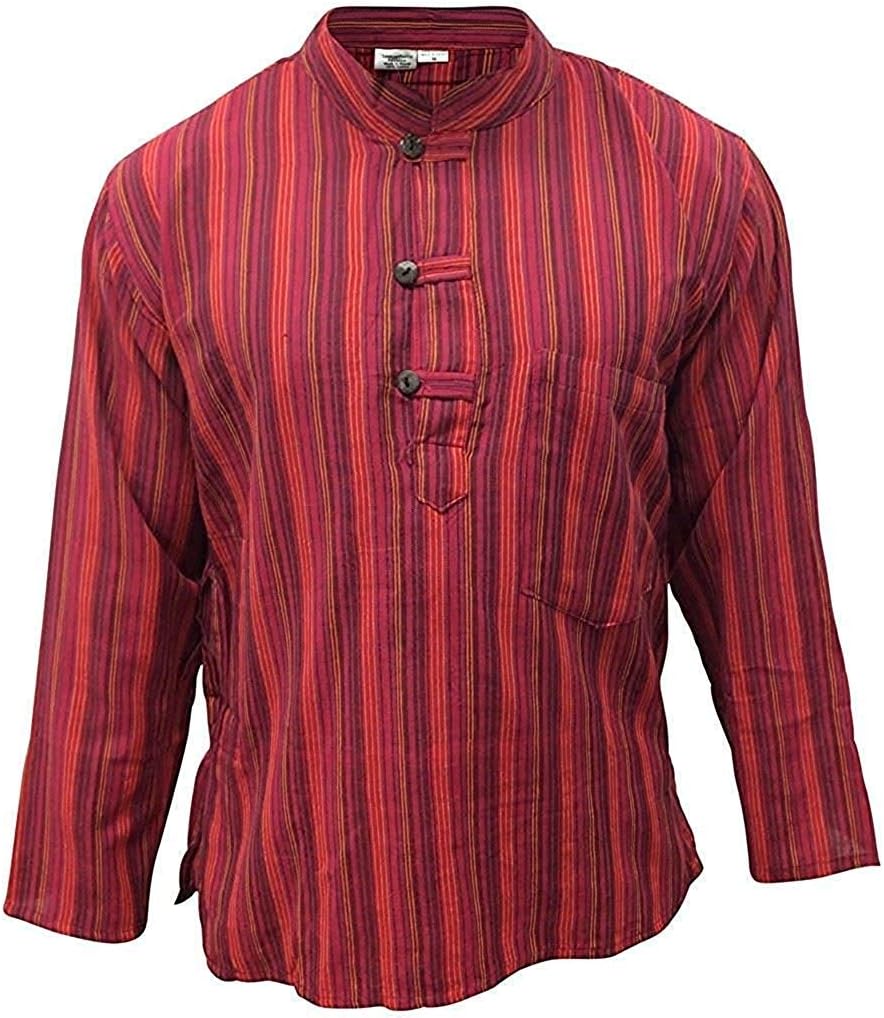Shopoholic Fashion Mens Striped Grandad Shirt