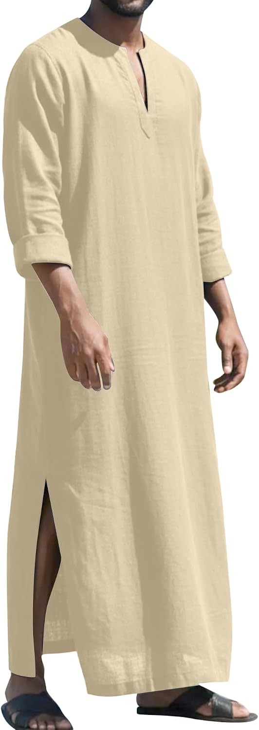 LVCBL Islamic Thobe for Men Muslim Kaftan Thobe Caftans for Men