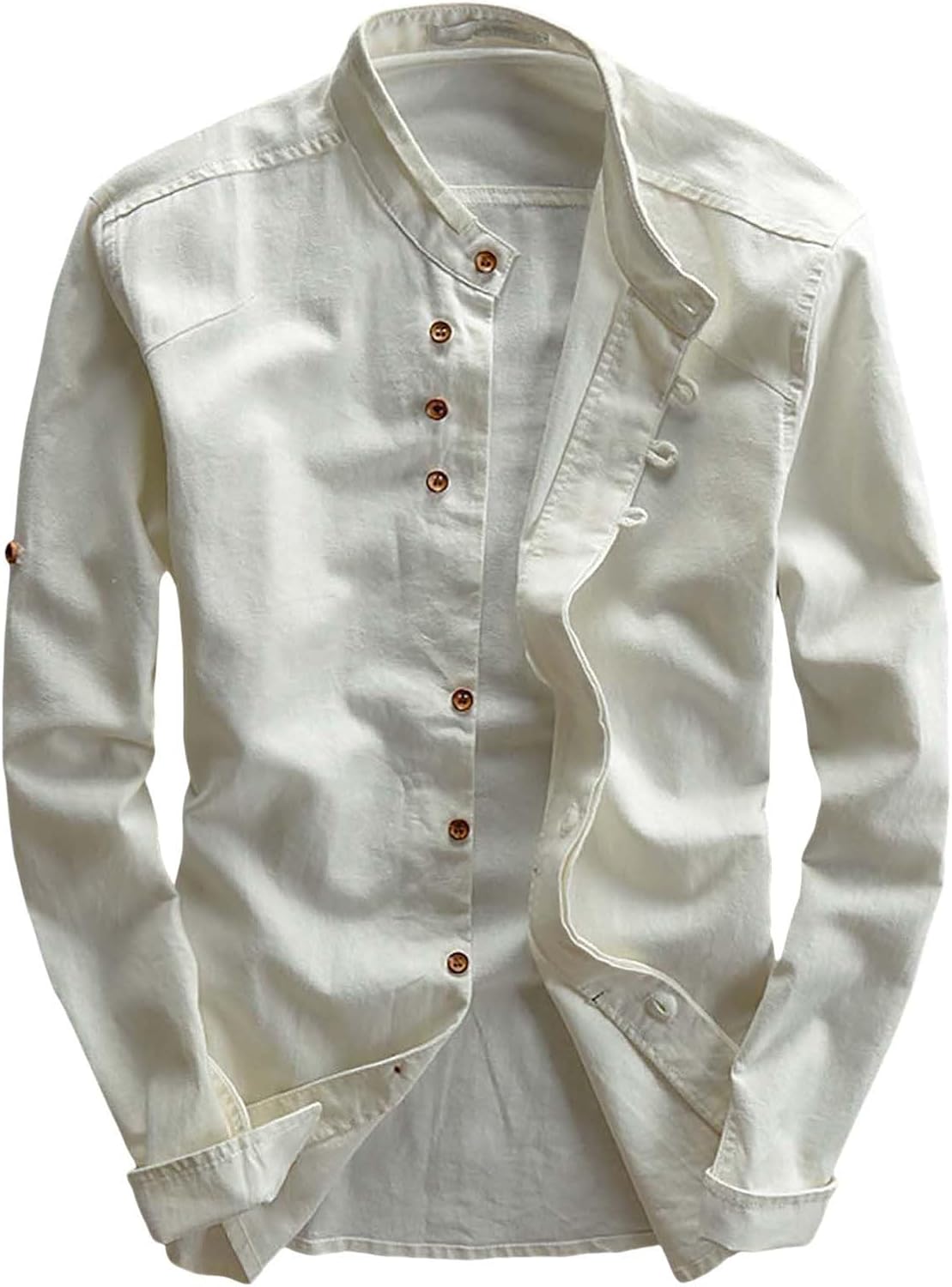 JOFOW Men's Long Sleeve Shirts Soulona Katana Vintage Soft Linen Japan Style Button Down Shirts