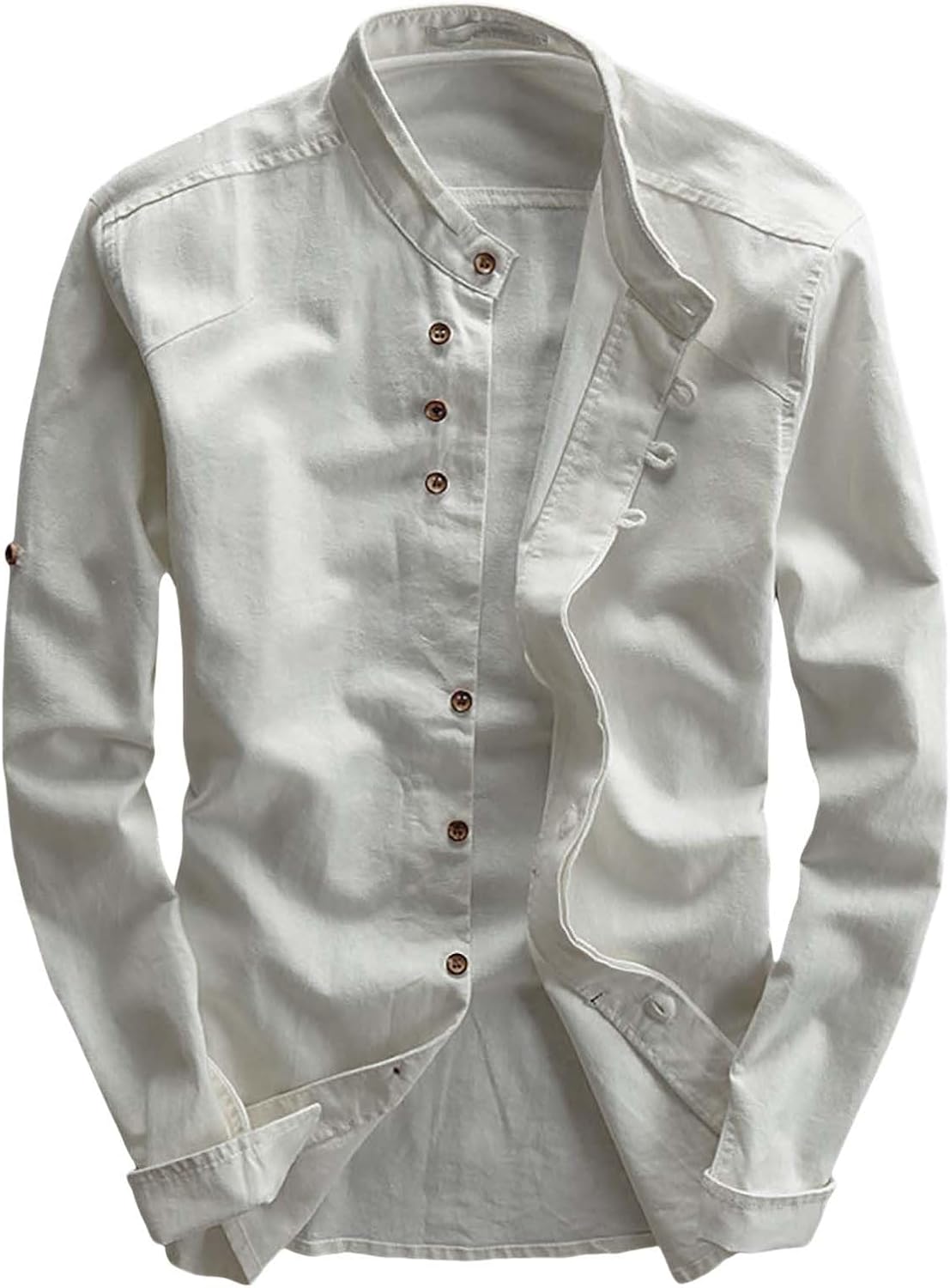 JOFOW Men's Long Sleeve Shirts Soulona Katana Vintage Soft Linen Japan Style Button Down Shirts