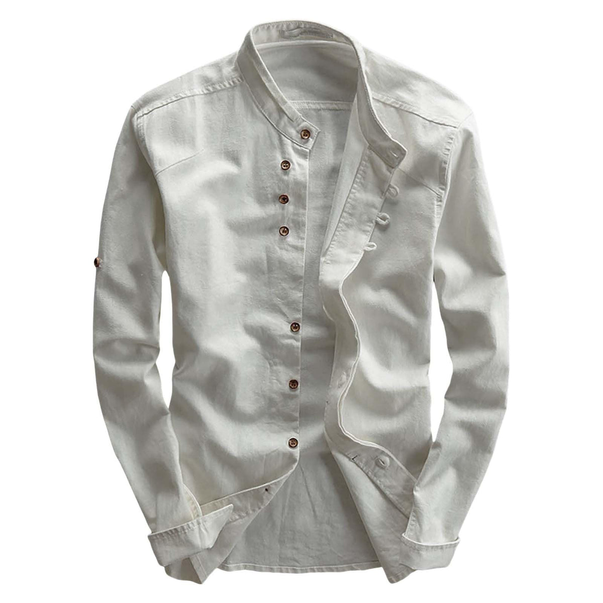 JOFOW Men's Long Sleeve Shirts Soulona Katana Vintage Soft Linen Japan Style Button Down Shirts