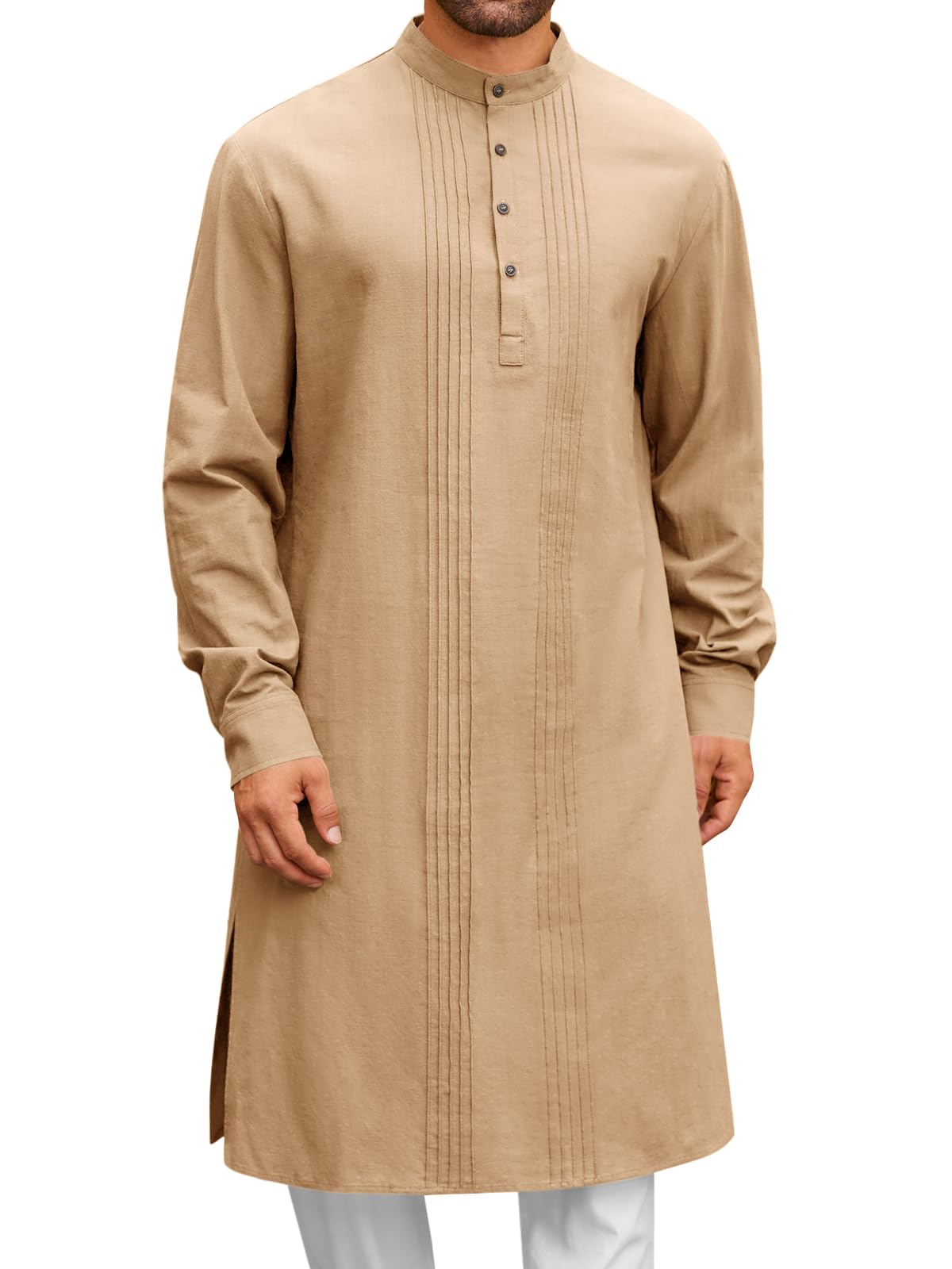 Runcati Mens Kaftan Robe Button Down Long Sleeve Cotton Linen kurta