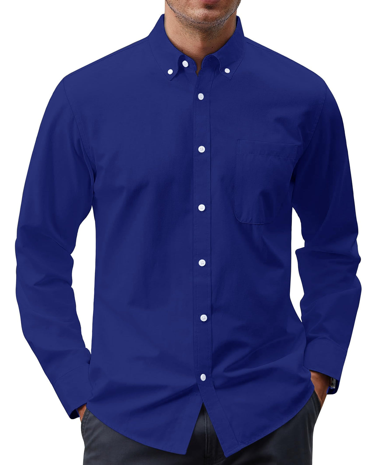 J.VER Men's Oxford Shirt Solid Casual Button Down Collar Shirts Long Sleeve Dress Shirts with Pocket