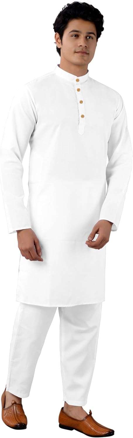 Chandrakala Men's Tunic Cotton Kurta Pajama Set Indian Casual Yoga Dress (MK101)