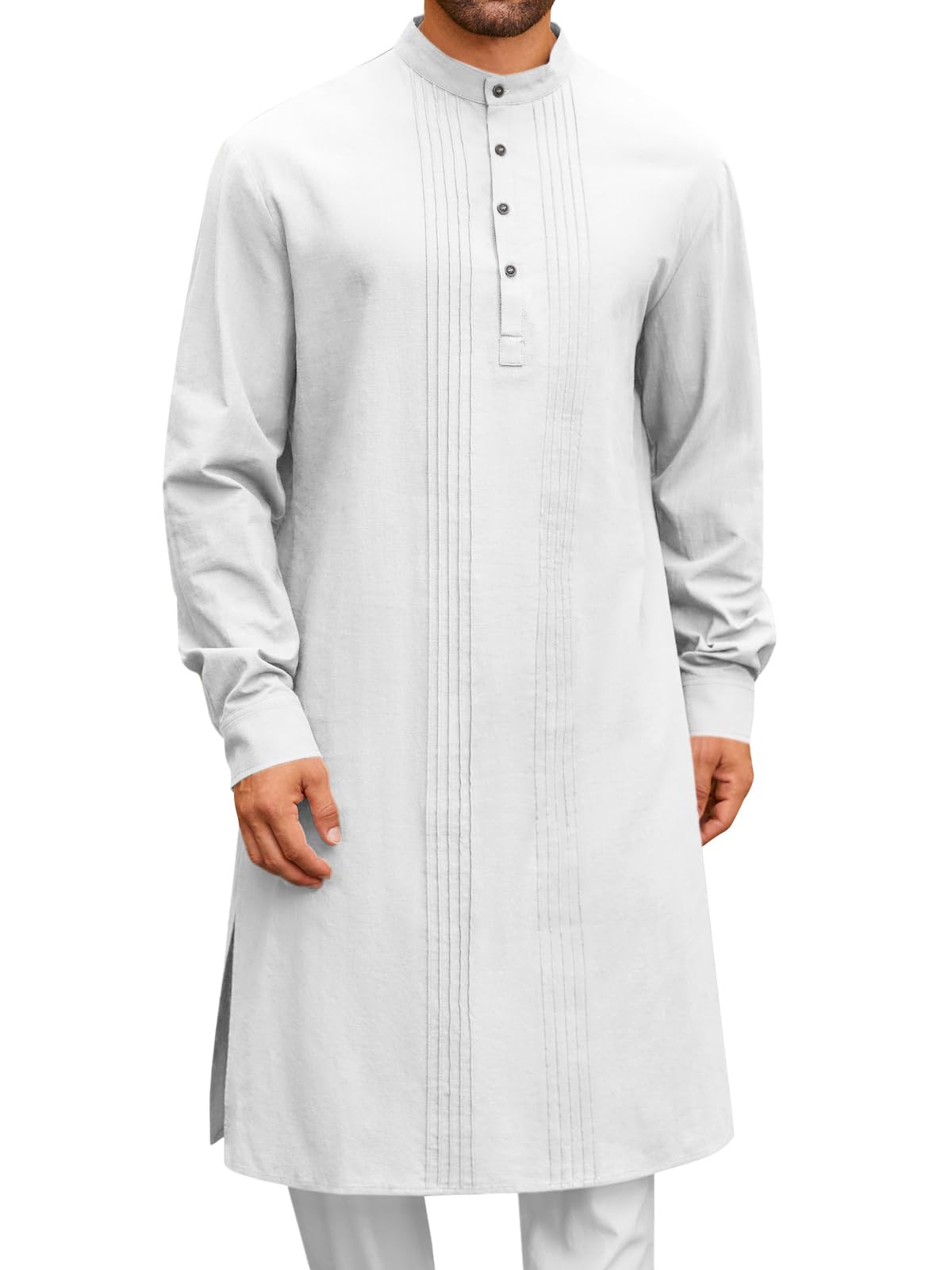 Runcati Mens Kaftan Robe Button Down Long Sleeve Cotton Linen kurta