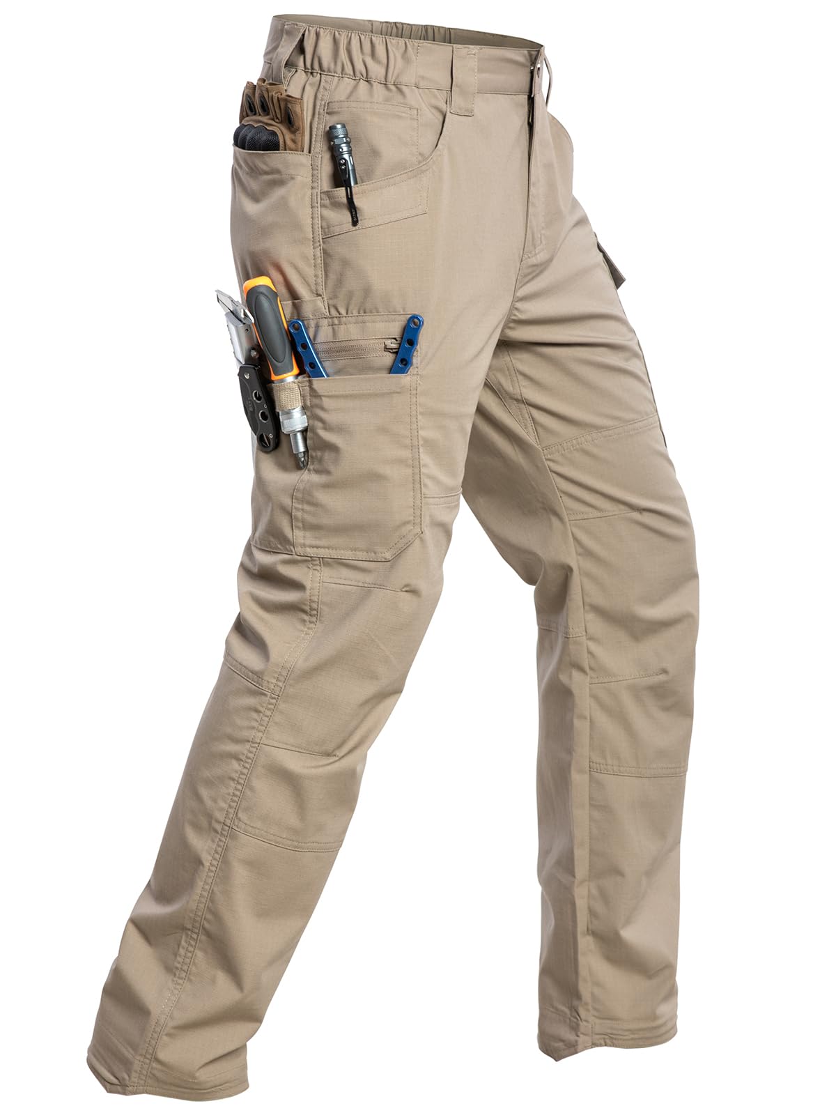 CARWORNIC Men's Stretch Ripstop Work Pants Water Resistant Flex Cargo Pants Lightweight EDC Operator Tactical Utility Pants
