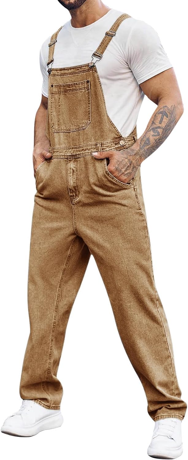 Runcati Men's Denim Bib Overall Jean Romper
