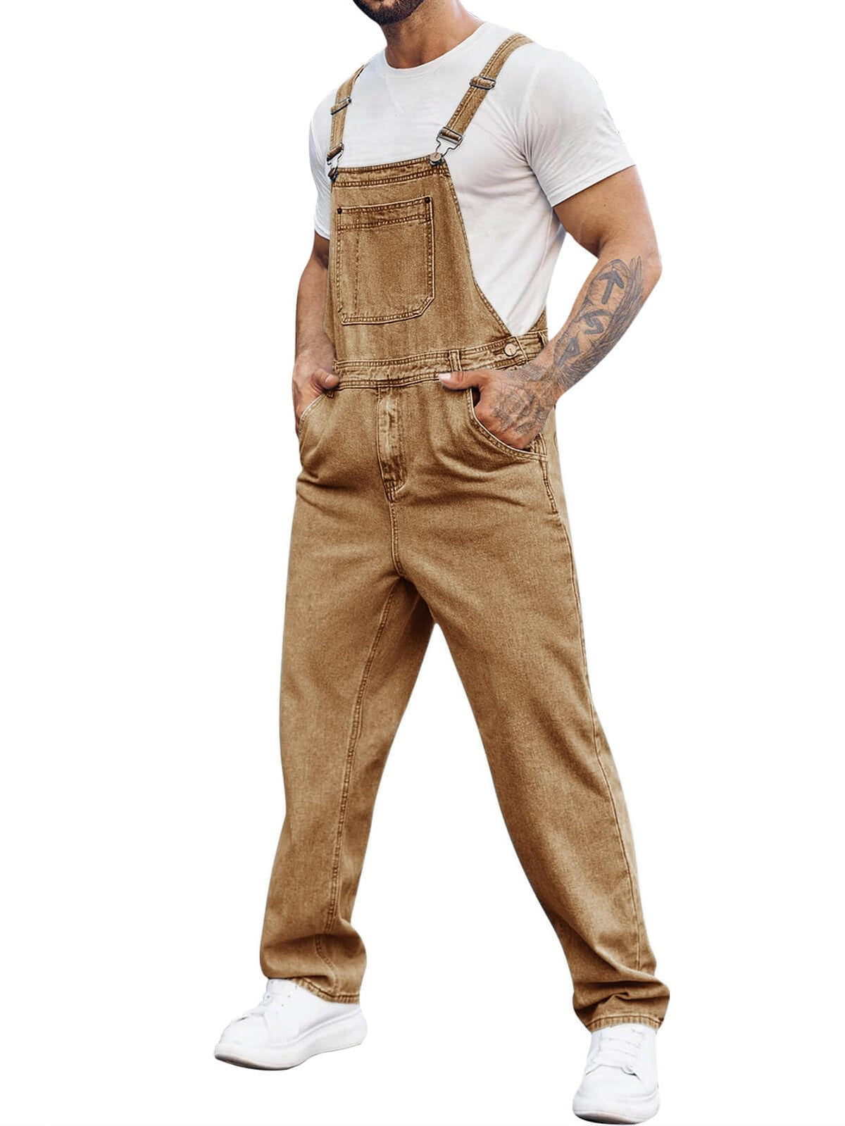 Runcati Men's Denim Bib Overall Jean Romper