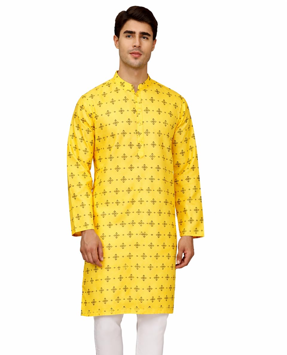 Maple Clothing Printed Cotton Men's Kurta Pajama Set Traditional Indian Ethnic Wear Bollywood Festive Outfit