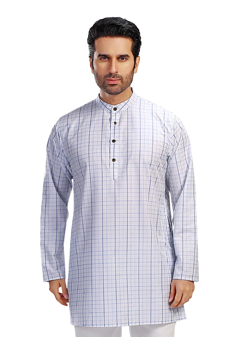 In-Sattva Men's Indian Classic Banded Collar Pure Cotton Long Kurta Tunic