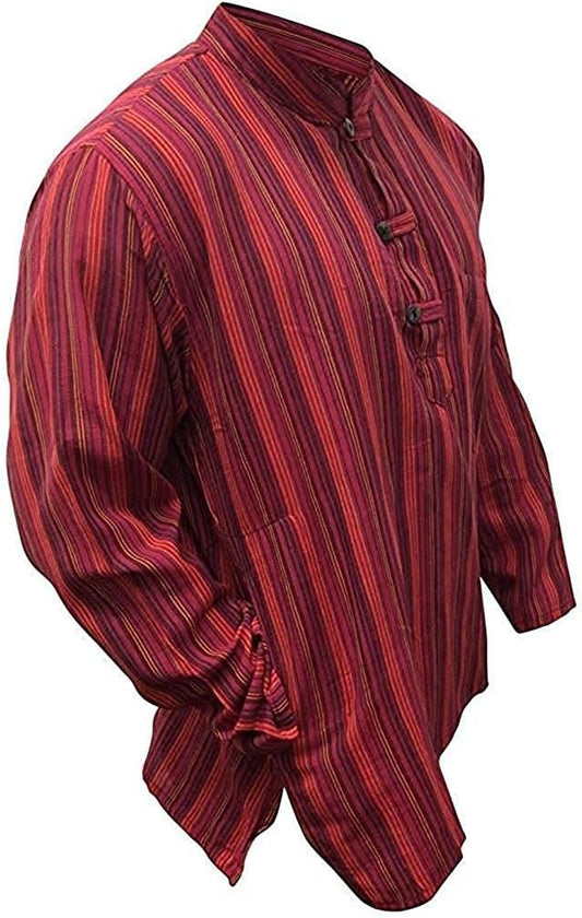 Shopoholic Fashion Mens Striped Grandad Shirt